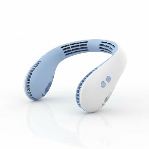 360° Bladeless Portable Neck Fan in white and light blue